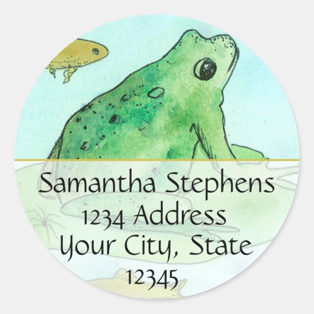 Sticker Rond Frog Pond Goldfish Aquarelle Adresse de retour (Devant)