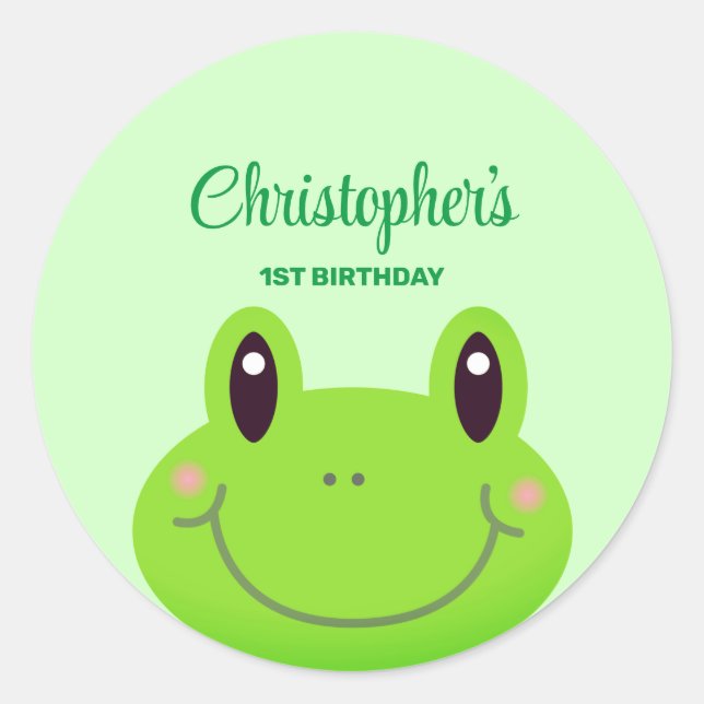 Sticker Rond Froggy party anniversaire de enfant à thème vert (Devant)
