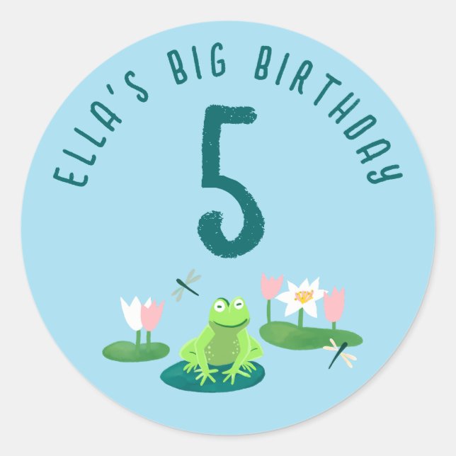 Sticker Rond Frogs and Lily Pads Cute Birthday Kids CUSTOM (Devant)