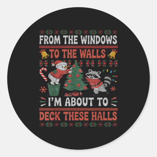 Sticker Rond From The Windows To The Walls Raccoon Christmas Ug (Devant)