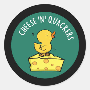Sticker Rond Fromage Et Quackers Drôle Canard Pun Dark BG