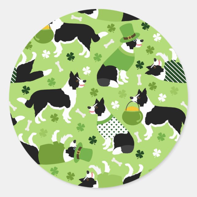Sticker Rond Frontale de la Saint Patrick Collie Motif (Devant)