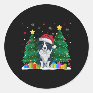 Sticker Rond Frontière Collie Amoureux de les chiens Santa Hat
