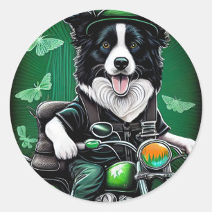 Sticker Rond Frontière Collie Chien Conduite Vélo St. Patrick's