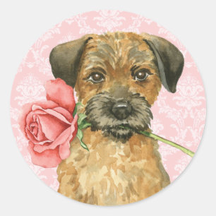 Sticker Rond Frontière Rose de Valentine Terrier