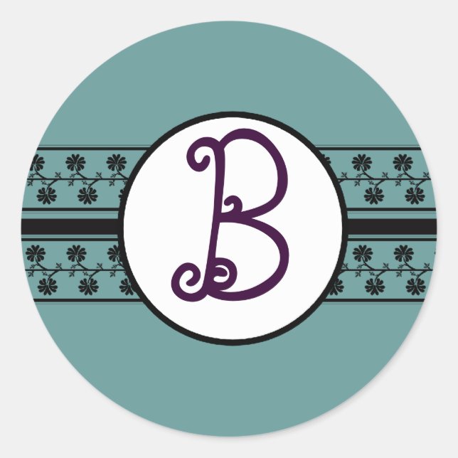 Sticker Rond Frontières Mariages Monogrammes Aqua Blue (Devant)