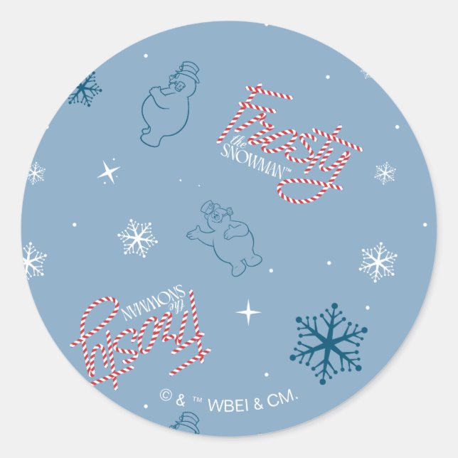 Sticker Rond Frosty Snowman Blue Snowflake Motif (Devant)