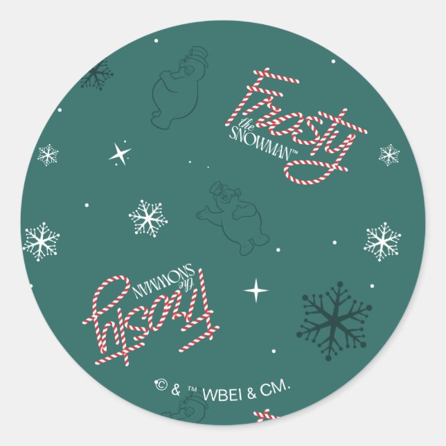 Sticker Rond Frosty Snowman Green Snowflake Motif (Devant)