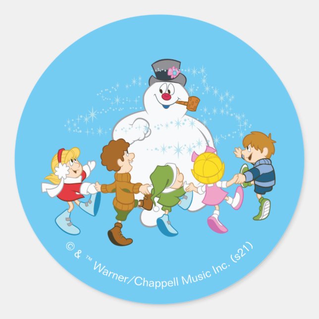 Sticker Rond Frosty the Snowman™ | Frosty & Enfants Jouer (Devant)