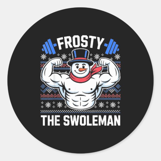 Sticker Rond Frosty The Swoleman Funny Ugly Christmas Sweater G (Devant)