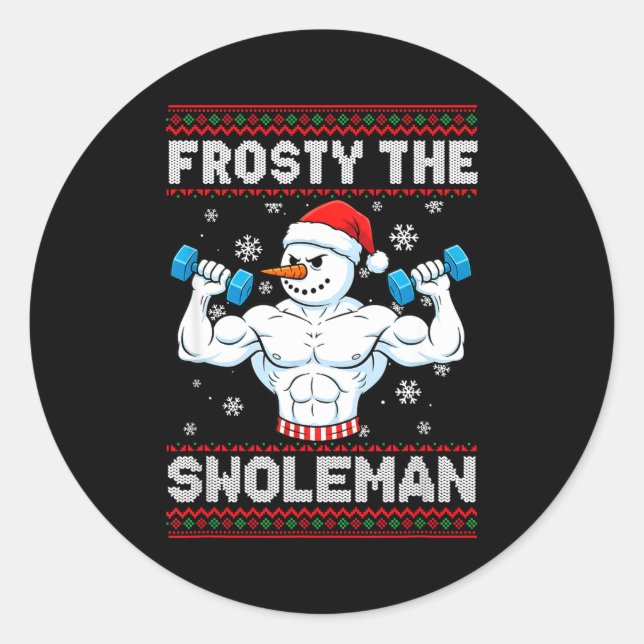 Sticker Rond Frosty The Swoleman Ugly Christmas Sweater Funny S (Devant)