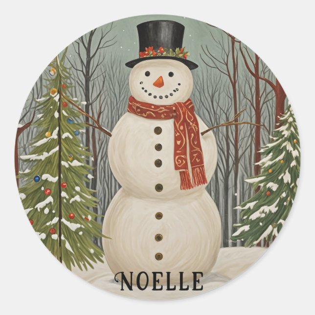 Sticker Rond Frosty's Snowy Scene Noël personnalisé (Devant)