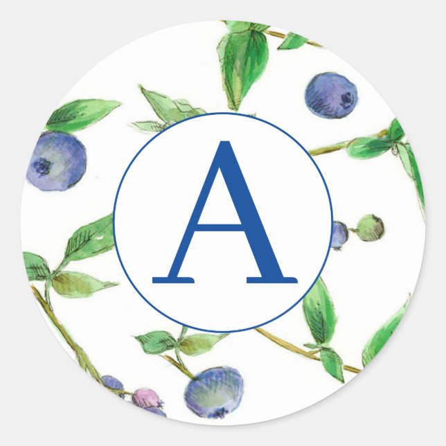 Sticker Rond Fruit d'aquarelle Monogram Blueberries (Devant)
