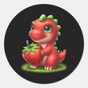 Sticker Rond Fruit d'été aux fraises mignonnes Dinosaure T Rex