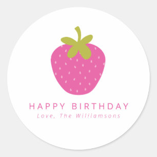 Sticker Rond Fruit fraise rose personnalisé cadeau d'anniversa