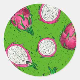 Sticker Rond Fruit rouge dragon vert