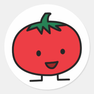 Sticker Rond Fruit végétal rouge de tomate heureuse