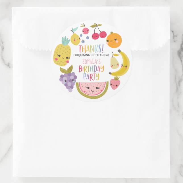 Sticker Rond Fruité Anniversaire Fête Merci Favoriser (Sac)