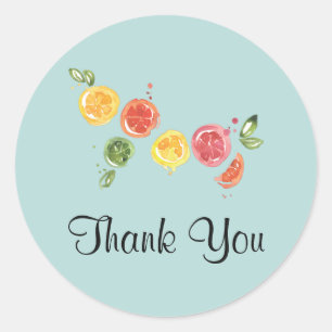 Sticker Rond Fruits d'agrumes en Merci d'aquarelle