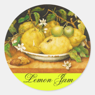 STICKER ROND FRUITS DE SAISON JAM DE LÉMON, PRÉSERVE, JAR DE CA