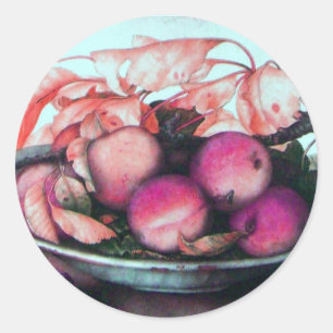 STICKER ROND FRUITS DE SAISON /PEACHES ET PRUNES