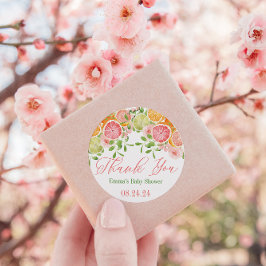 Sticker Rond Fruits et fleurs d'agrumes Baby shower Favoriser