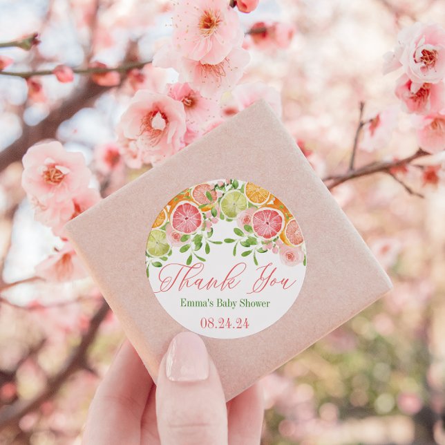 Sticker Rond Fruits et fleurs d'agrumes Baby shower Favoriser (Créateur téléchargé)