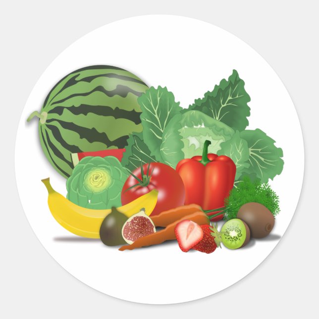 Sticker Rond Fruits et légumes (Devant)