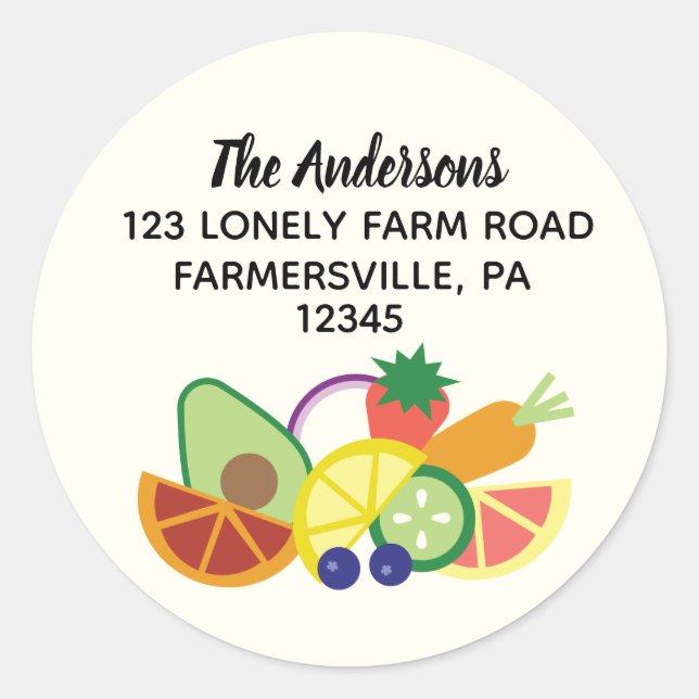 Sticker Rond Fruits et légumes modernes Retour rond Adresse (Devant)