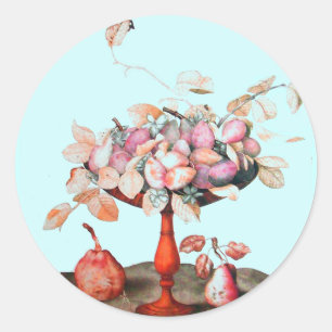 Sticker Rond FRUITS/JASMINES DE SAISON, FLEURS, PRUNES Turquois