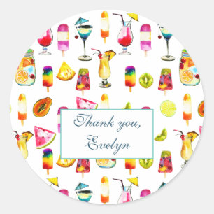Sticker Rond Fruits tropicaux, Jus, Cocktail Pool Party