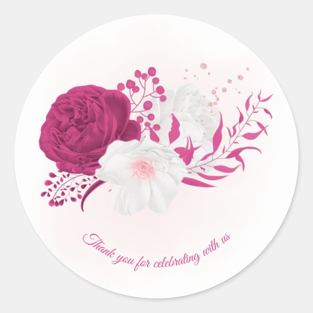 Sticker Rond fuchsia & blanc mariage floral (Devant)