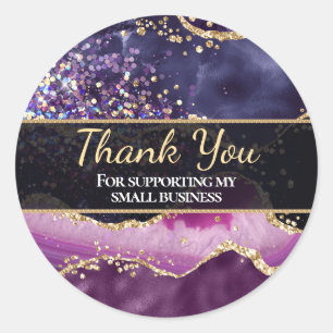 Sticker Rond Fuchsia et Or Paillettes Agate Merci Entreprise