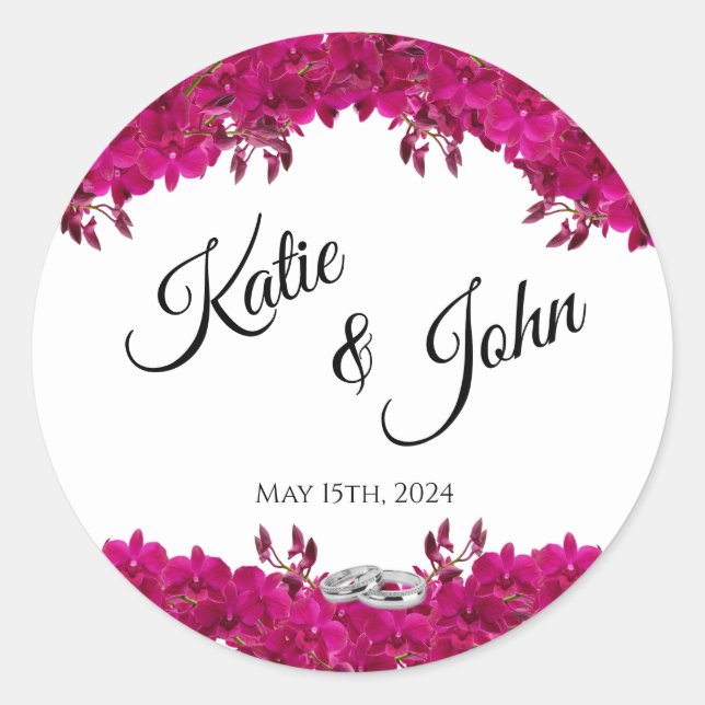 Sticker Rond Fuchsia Orchidées sur White-Mariage- (Devant)