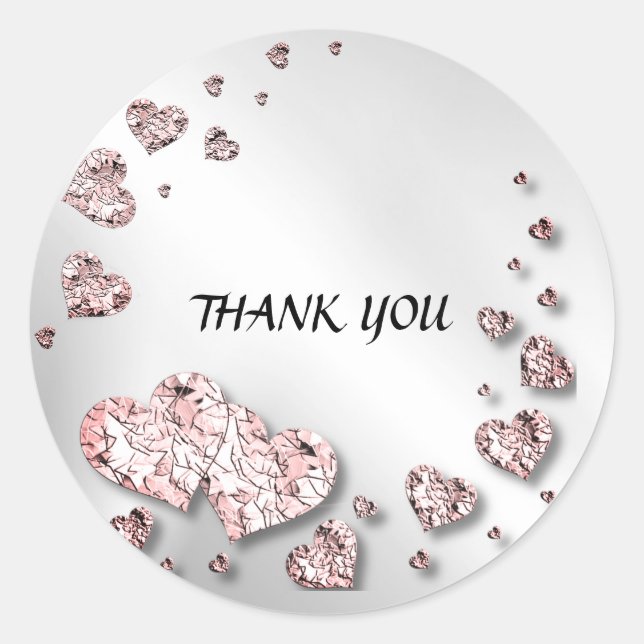 Sticker Rond Fuchsia Pêche Brillant Cœurs Géométrique Élégant (Devant)