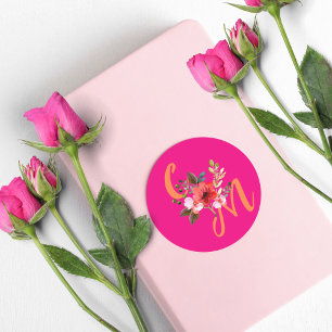 Sticker Rond Fuchsia rose orange violet brillant et gras floral