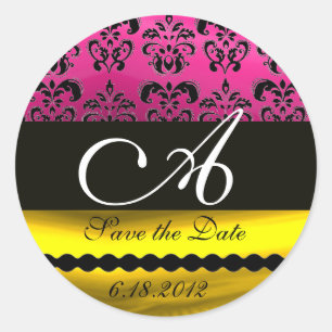 STICKER ROND FUCHSIE ROSE PURPLE OR NOIR DOMMASQUE MONOGRAM