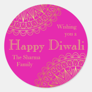 Sticker Rond Fucshia et Gold Diwali Party Favoriser