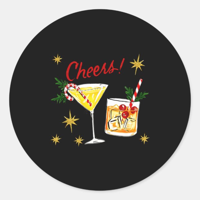Sticker Rond Full Of Holiday Srit Cheers Martini Christmas Drin (Devant)