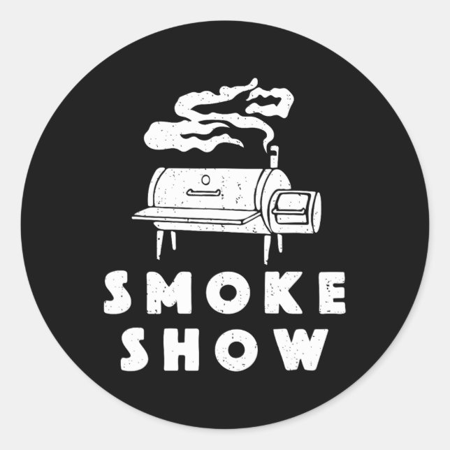 Sticker Rond Fumée Montrer Funny Barbecue Grillade Viande Grill (Devant)