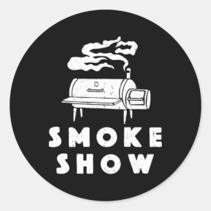 Sticker Rond Fumée Montrer Funny Barbecue Grillade Viande Grill
