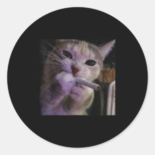 Sticker Rond Fumer drôle Chat, Cigarette Kitty Gen Z Mème, Chat