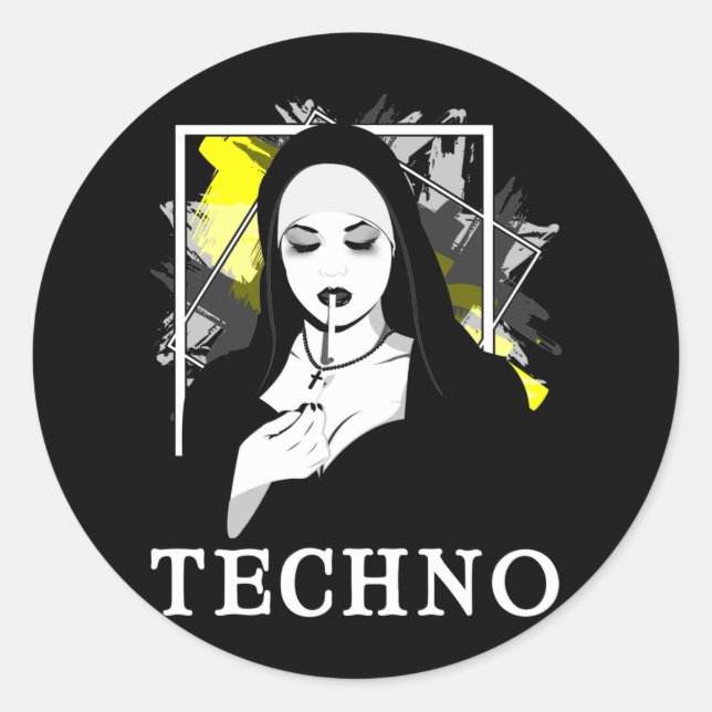 Sticker Rond Fumer Techno Nun Religion Électronique Basse Musiq (Devant)