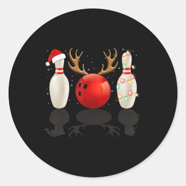 Sticker Rond Fun Bowling Noël Noël Chapeau Noël Lumières Cadeau (Devant)