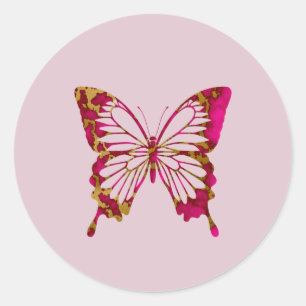 Sticker Rond Fun Bright rose et or Marble Papillon
