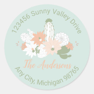 Sticker Rond Fun Cactus Green Peach Turquoise Desert Plantes Mo