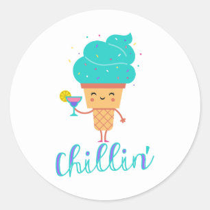 Sticker Rond Fun Chill Été Crème Turquoise Glace Fête Chillin'