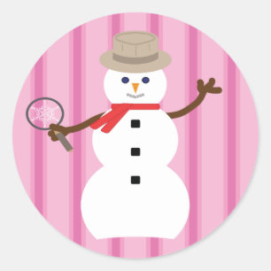 Sticker Rond Fun et Fancy Pink Snowman Inspecteur