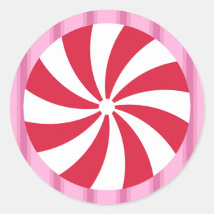 Sticker Rond Fun et Fancy rose Noël Peppermenthe bonbon