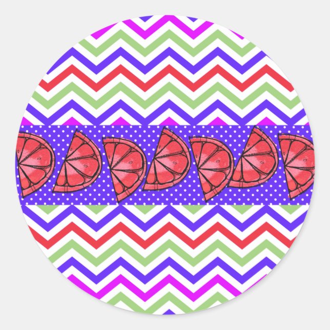 Sticker Rond Fun été Pamplemousse Slice Chevron Pois (Devant)